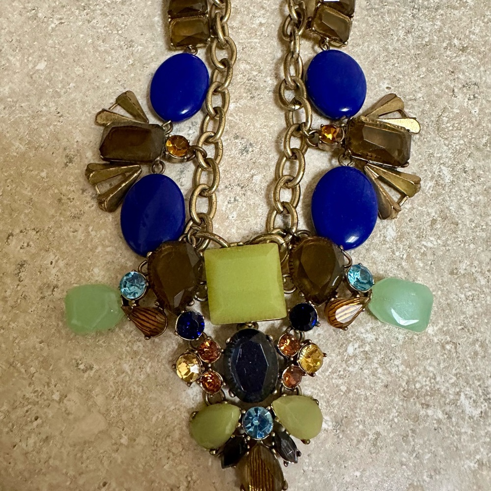 J. Crew Factory Blue and Green Statement Necklace